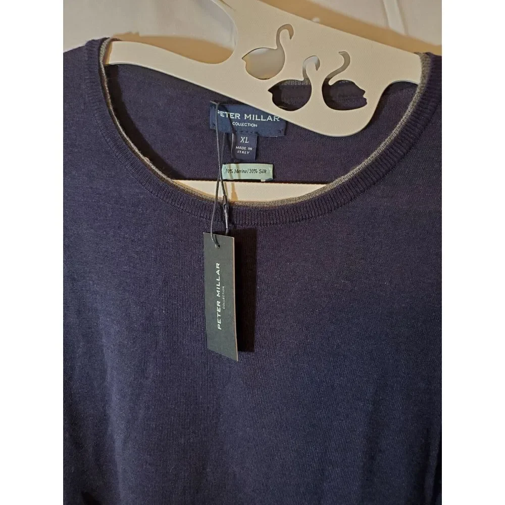 Peter Millar Collection Sweater Mens XL Blue Pullover Knit Wool Blend V Neck NWT